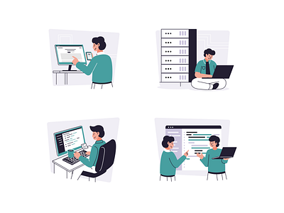 Ongoing development Flat Illustrations app code design development flat graphic design illustration people programming simple tech vector visual web development