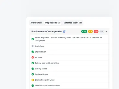 Auto Repair Inspection Dashboard UI – Work Order auto repair software dashboard design inspection tracking maintenance management saas ui vehicle service app