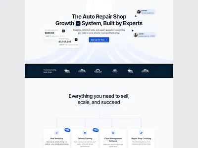 Auto Repair Shop Landing Page – Growth & Analytics Platform analytics dashboard auto repair software business growth ui landing page design saas website startup saas