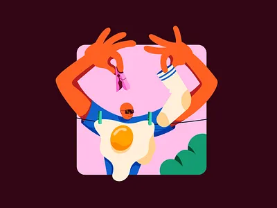 Summer laundry character clothes egg illustration illustrator laundry miguelcm scene