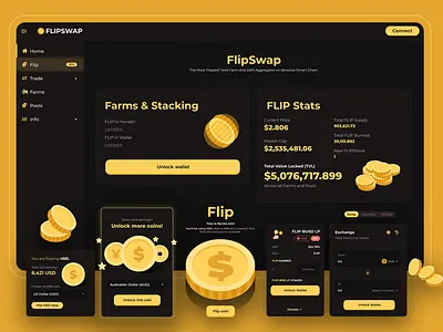 FlipSwap: Logo and UI/UX Design analytics app branding coin crypto dashboard design finance illustration logo play to earn tech ui website design