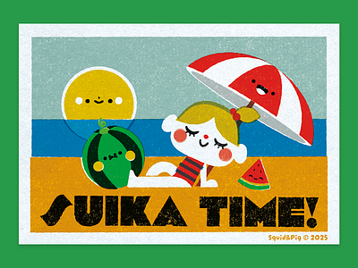 SUIKA TIME! 🍉 ads cute graphic design illustration kawaii mascot matchbox siesta stamp summer sun vintage watermelon yuru chara