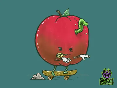 Rotten Apple Skater apple autumn fall halloween horror illustration rotten worm zombie