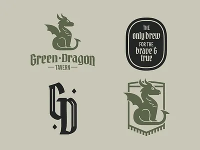 Green Dragon Branding badge blackletter brand design branding dragon flag green dragon lord of the rings lotr medeval