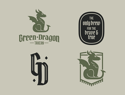 Green Dragon Branding badge blackletter brand design branding dragon flag green dragon lord of the rings lotr medeval