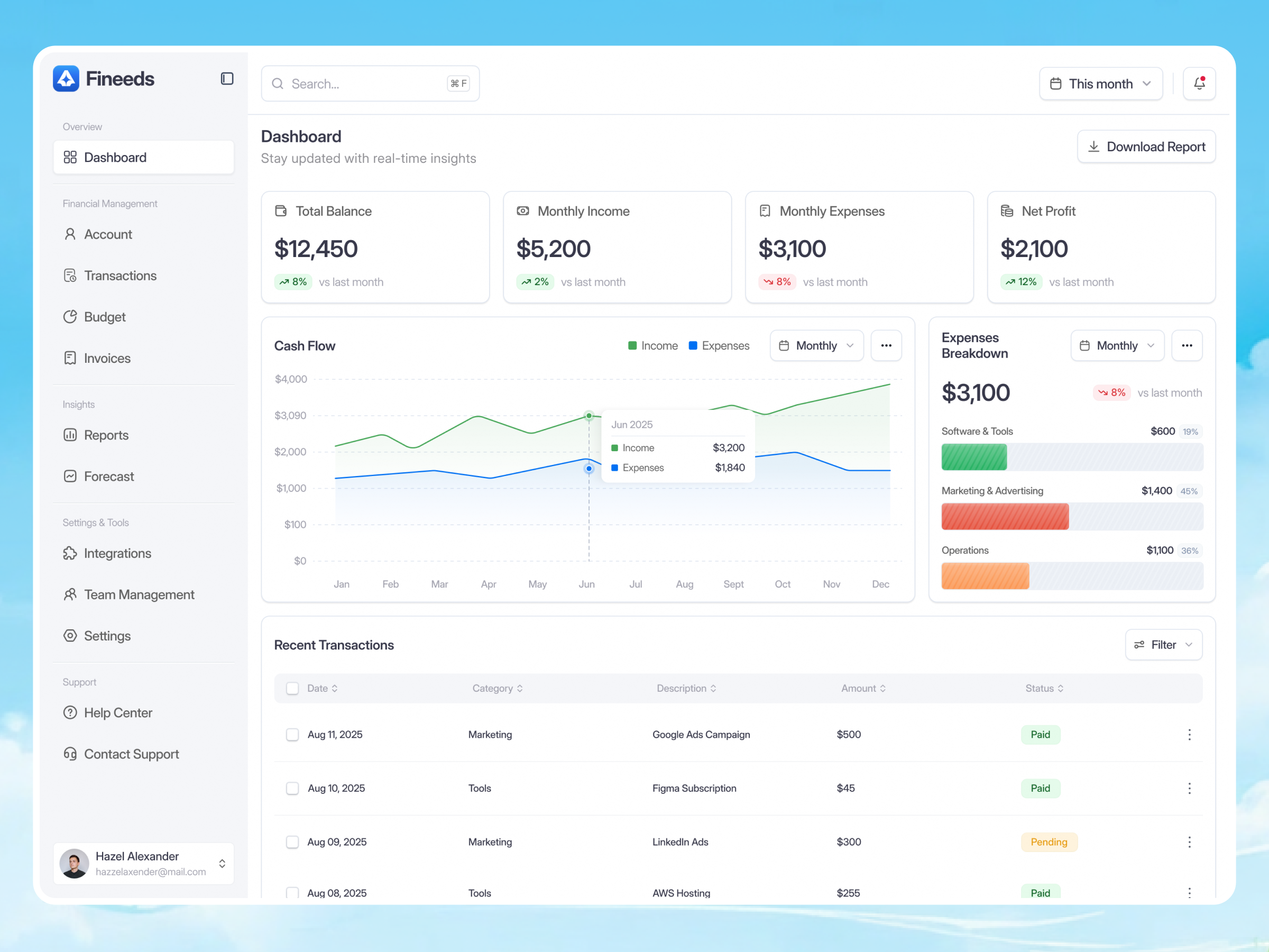 Saas Finance Dashboard - Fineeds clean dashboard finance minimalistic product design saas ui ui design uiux uiux design ux ux design web web design website