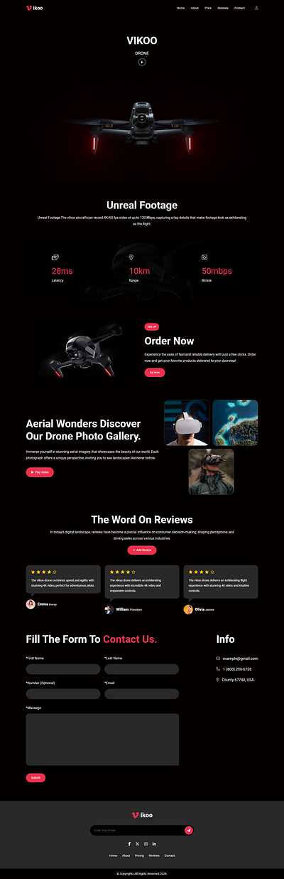 🚀 Vikoo – Drone Product Landing Page (React.js Template) graphic design landing page react js template ui ui ux