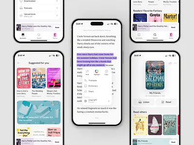 New Reading Experience book reader bookshelf card design ebook ios library light mode mobile navigation bar reading tab bar text typography
