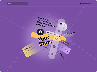Personal Social Management WebDesign assets branding collage content dashboard design graphic design online profile stats ui ui design ux vector widget