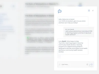 AI Chatbot Assistant – E-learning Experience for CHW community health