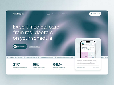 Healthspot • Health Companion • Landing Page Concept app health healthcare landing landing page motion graphics telehealth ui web