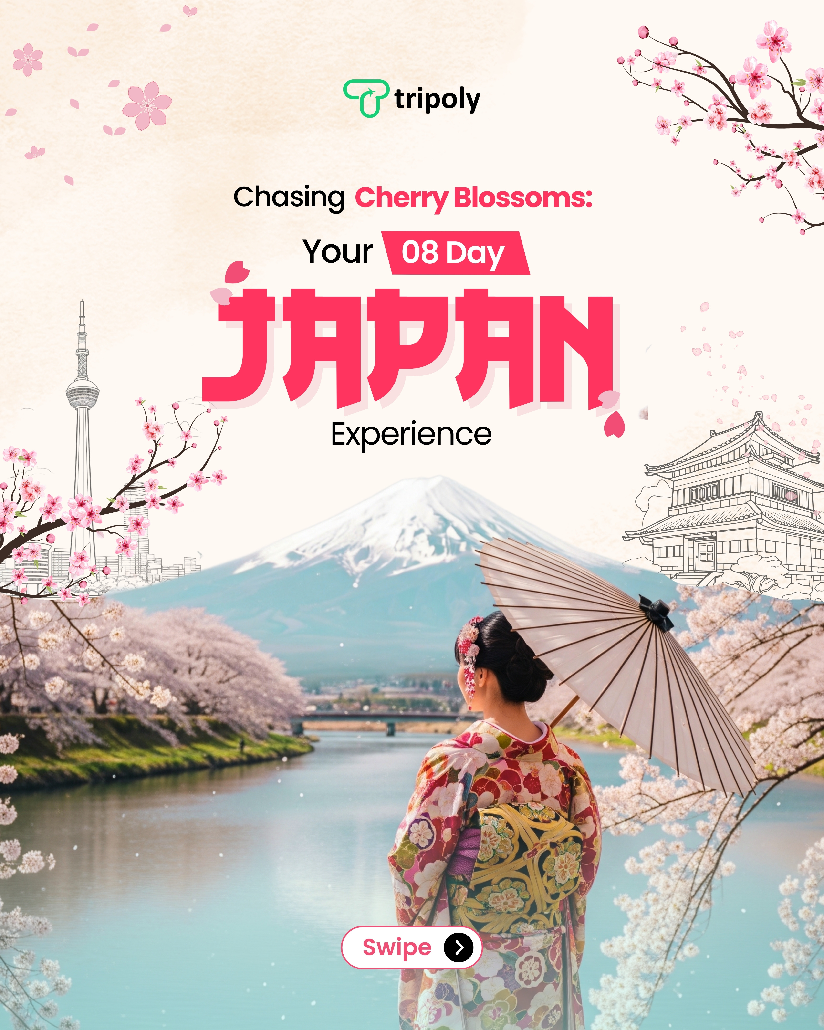 Cherry Blossom Season Japan Carousal Post branding design graphic design illustration marketing print vector visual