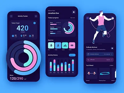One Fit Connect: Mobile App Design analytics app branding crypto dashboard design fitness illustration mobile ui