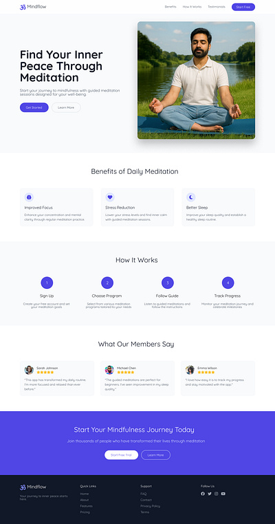 Meditation App Landing Page Design landing page