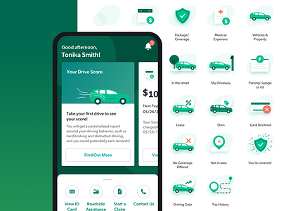 Automotive Insurance Mobile Application app app store apple application automotive car card design drive green insurance interface mobile mobile app monochrome ui user experience user interface ux