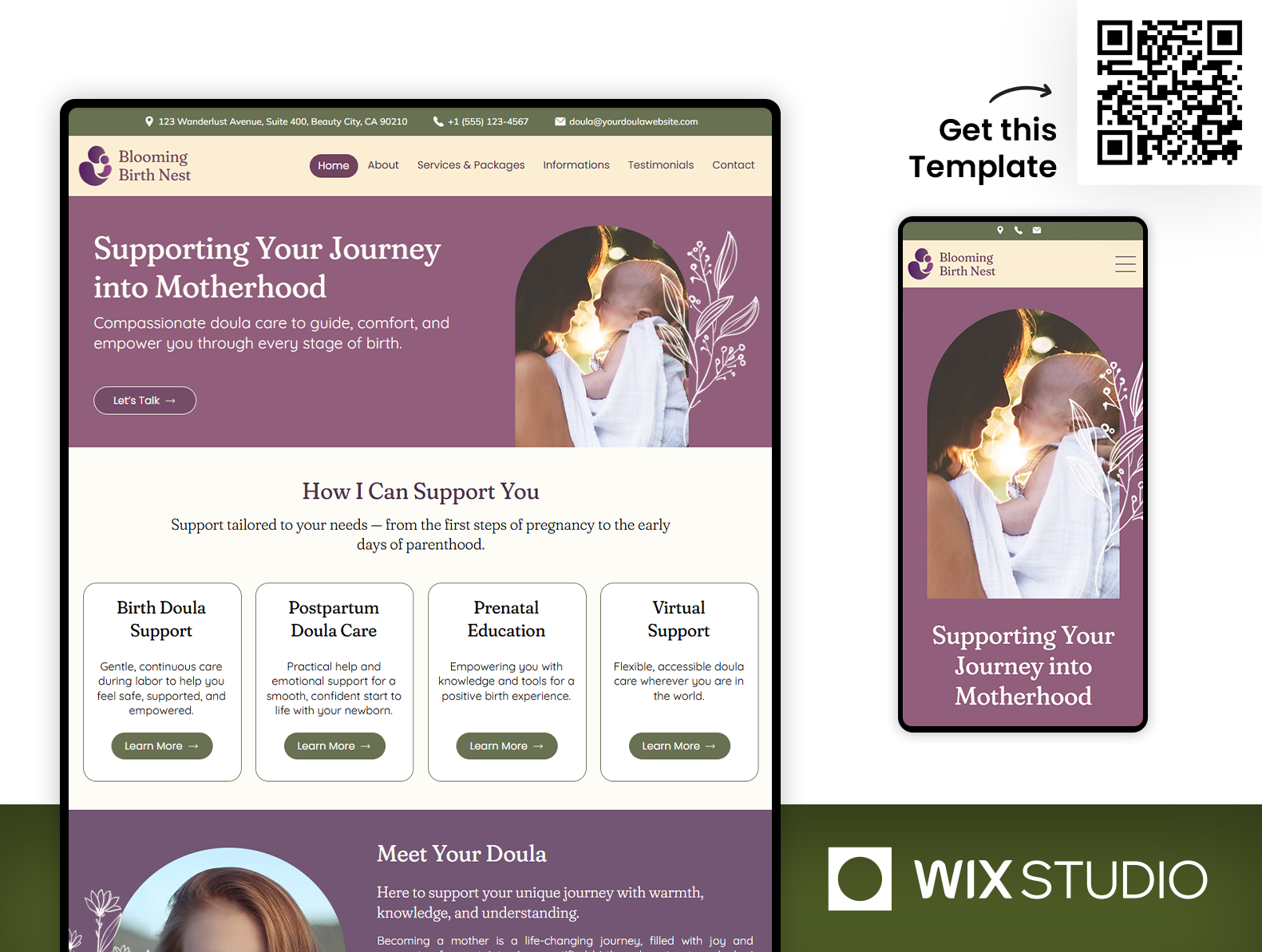 Birth Doula - Wix Studio Website Template beautiful website birth doula clinic doula doula website feminine template feminine webdesign feminine website gynecologist midwife midwife website obstetrician postpartum doula pregnant prenatal educator wix studio wix studio website wix studio website template womens health