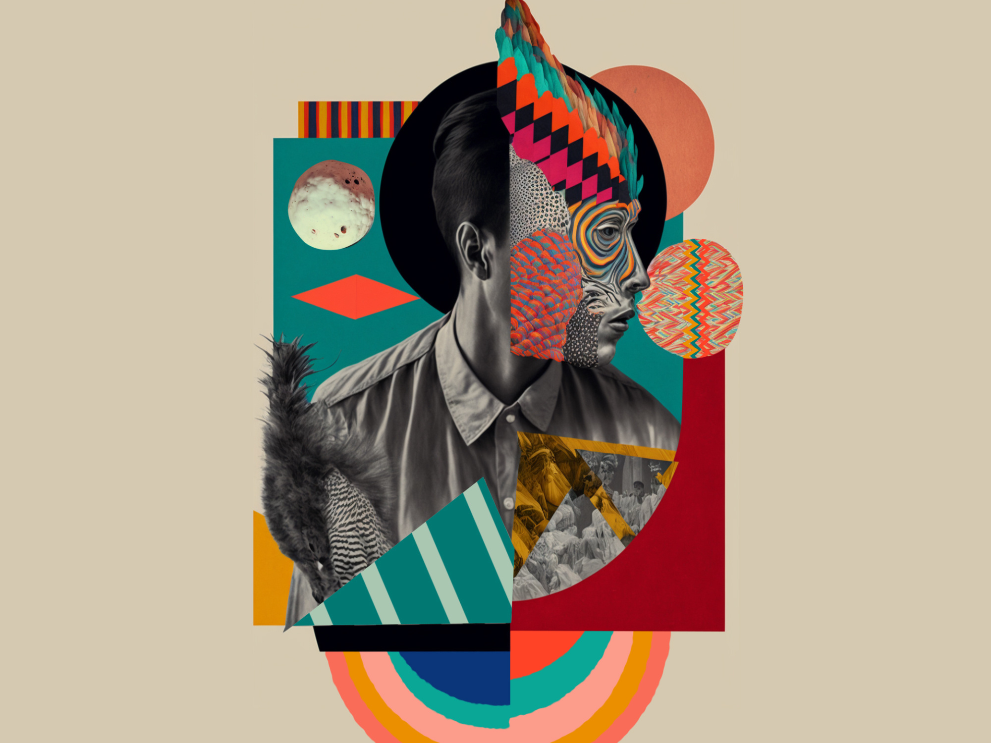 Acid animated collage with a mask acid colors after effects ai ai generated animated collage animation bright collage colourful digital collage graphic design midjourney motion design retro collage shapes shapes motion textures