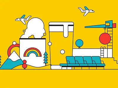 Portland International Airport Terminal B airplane airport banana illustration monoline mural pacific northwest pdx portland poster travel