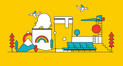Portland International Airport Terminal B airplane airport banana illustration monoline mural pacific northwest pdx portland poster travel