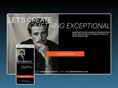 Adrian Vega — Photographer Portfolio Website contact figma footer landing page portfolio portfolio website tilda web design webflow website design website development