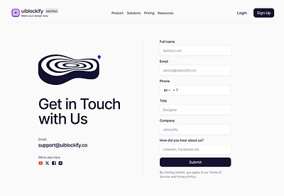 Contact us section components contact contact us figma design form graphic design mobile responsive uiblockify white