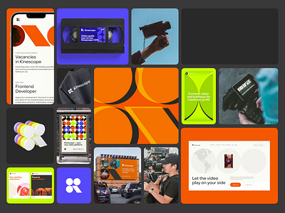 Kinescope: Collage animation blue brand design branding green identity logo logotype minimal motion motion graphics orange ui web web design website