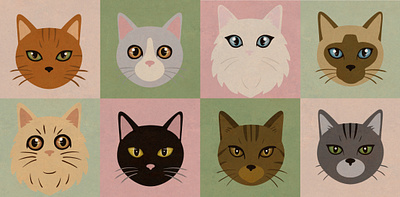 Retro Cat Set 🐈 animal illustration cat cat illustration cute decoration graphic design illustration mascot poster retro retro texture whimsical