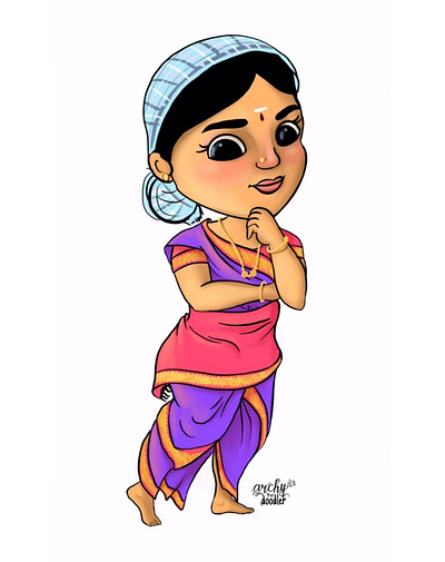 Iyer Lady character illustration indian iyer saree south woman