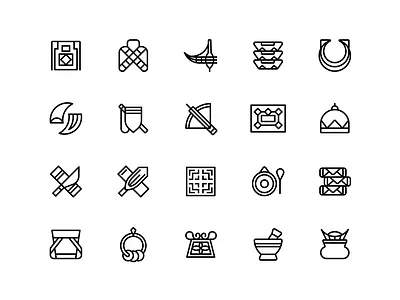 Hmong Icons 2d art arrow branding design drum figma geometric graphic hmong hmoob icon illustration illustrator jewelry knife laos logo thailand ui vector