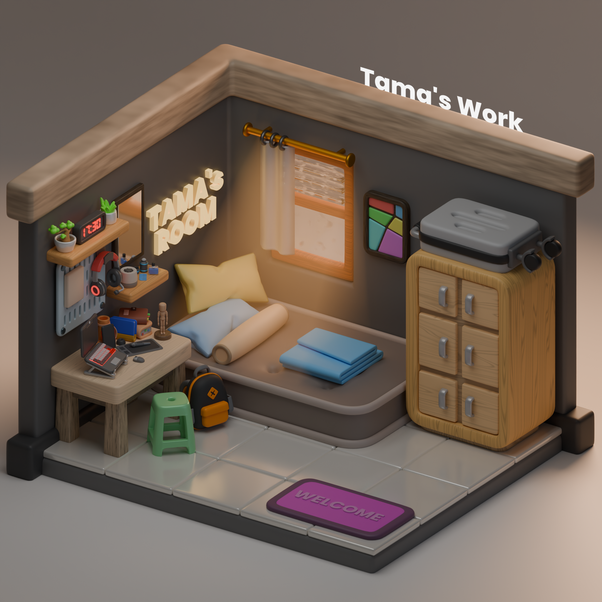 Tama's Room - Parts I 3d blender cycles illustration