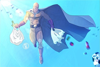 ONE PUNCH MAN - Saitama's Grocery Run anime art awesome cool fail fan art flying grocery shopping hero humor manga mtl graphics mtlgraphics one punch man saitama superhero art superheroes toonami 타바리