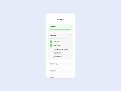 To-Do List App Idea That Focuses on Weekly Accomplishments accordion app calendar checkboxes concept distraction free list minimalism mobile productivity tasks