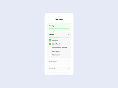 To-Do List App Idea That Focuses on Weekly Accomplishments accordion app calendar checkboxes concept distraction free list minimalism mobile productivity tasks