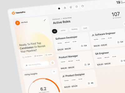 AI Recruitment Dashboard – Active Roles View UI active roles dashboard ai hiring platform ai job matching ai recruitment dashboard applicant tracking system ats dashboard ui candidate pipeline dashboard hiring management ui hiring process automation hr analytics dashboard hr platform design hr saas design hr software ui job application tracker job management system job portal dashboard modern dashboard ui recruiting web app smart hiring platform talent acquisition dashboard