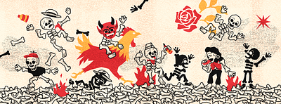 Muy caliente - Branding alitas boneless bones branding calacas calaveras character design characters design graphic design hot huesos illustration josé guadalupe posada mexican posada skull vector wings