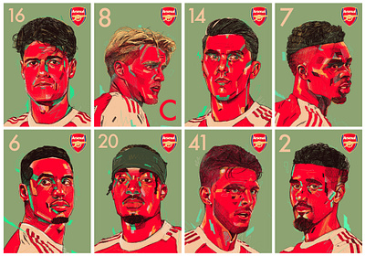 Arsenal 25/26 - Portraits arsenal character football football players football portraits gunners illustration illustrator north london people portrait portrait illustration procreate soccer soccer illustrated