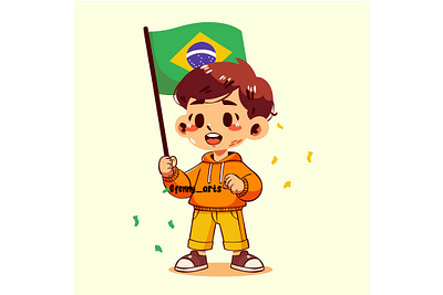 Cartoon Boy Holding a Brazilian Flag brasil brazilian carnival cartoon celebration cheerful concept decoration entertainment event flag freedom fun independence independent masquerade ornament parade party septembro