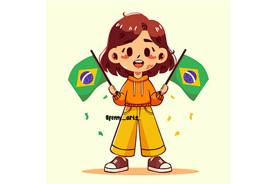 Cartoon Girl Holding Brazilian Flags brasil brazilian carnival cartoon celebration cheerful concept decoration entertainment event flag freedom fun independence independent masquerade ornament parade party septembro