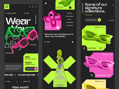 Lunet: Eyewear - Responsive Page Website branding brutalism colorful design editorial eye glasses eyewear graphic design landing page responsive responsive layout sun glasses tech ui ux web web design website website design