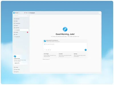 Lumen - AI Assistant Page ai ai chat assistant chat ai chat bot chatbot dashboard desktop expense tracker finance finance tracker financial light mode minimalis product design receipt saas web app