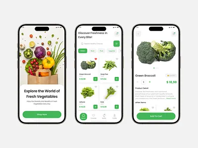 Fresh Vegetable Mobile App UI clean design ecommerce fresh food grocery app mobile app shopping app ux design