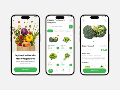 Fresh Vegetable Mobile App UI clean design ecommerce fresh food grocery app mobile app shopping app ux design