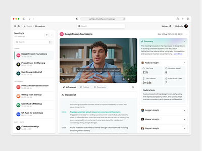 Notelify - AI Note Taker Dashboard ai ai note taker ai summary artifical intelegence assistant cansaas clean dashboard dashboard design design modern note taker note taking product design productivity dashboard saas summary transcript ui ux