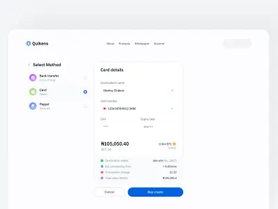 Quikens On-ramp UI - Card details btc card credit card crypto dapp debit card defi design eth method payment ui uidesign uiux wallet web3