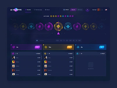 SolEmpire - Roulette Mode bet betting casino casino slots crash crypto casino dice gambling game interface interface mode nft casino nft game roulette slots solempire ui upx ux web design