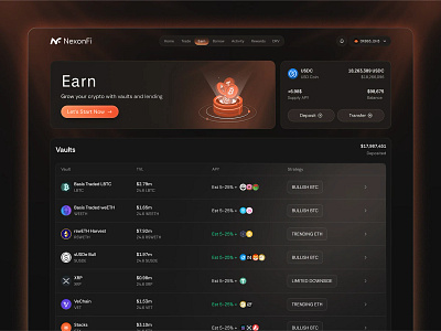 Earn Page - Crypto Vault & Lending Dashboard admin ui crm crypto app crypto dashboar crypto finance crypto vault dashboard template dashboard ui defi design investing investment investment dashboard saas sidebar trading ux web design web3