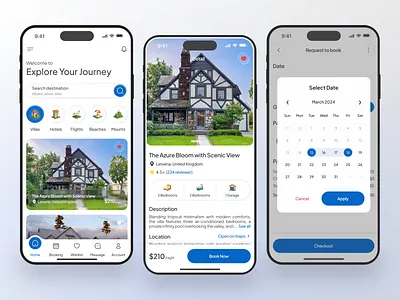 Nomady - Travel App 3d icon clean design glassmorphism glassy holiday hotel minimalist mobile mobile app summer travel agency travel app travel mobile app traveling trip trip booking ui villa villa booking