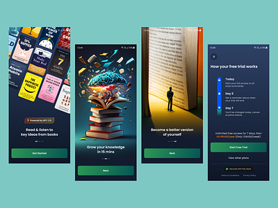 AI Book Summaries - Onboarding and Direct Store app design graphic design illustration ui ux
