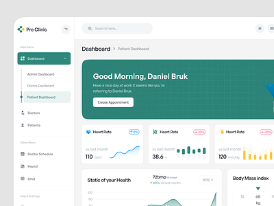 Medical UI/UX Dashboard admin appointment chart clean dashboard data database health healthcare hospital line chart medical patient product design saas ui uiux ux web app web design