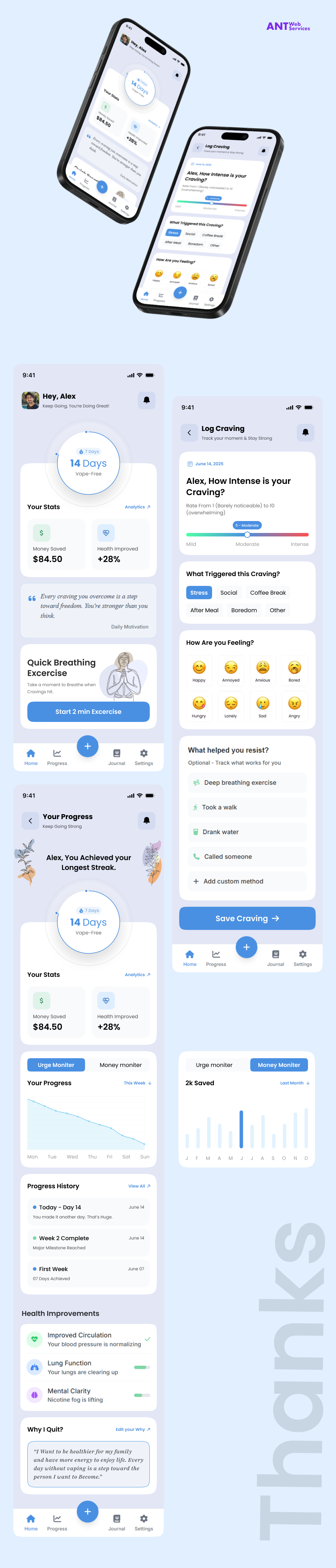 Recovery & Habit Tracking App – UI/UX Design app cleanui design figmadesign habittracker healthapp mentalhealth minimal productdesign progressapp quitaddiction recoveryapp ui ux uxuidesign